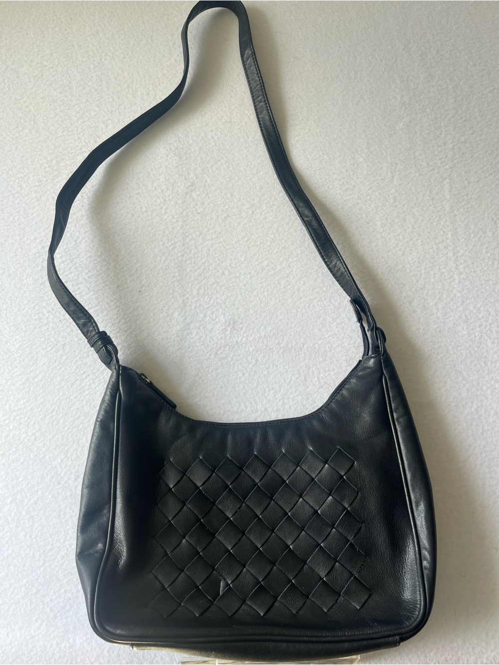 Lord & Taylor Navy Woven Leather Shoulder/Crossbody Bag